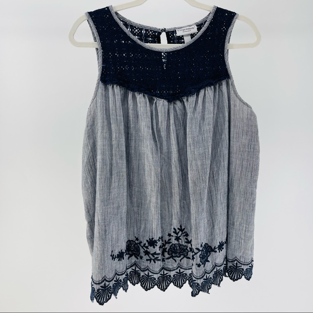 Liz Lange Embroidered Lace Detail Tank Top in Navy/White, 100% Cotton, Sz Large